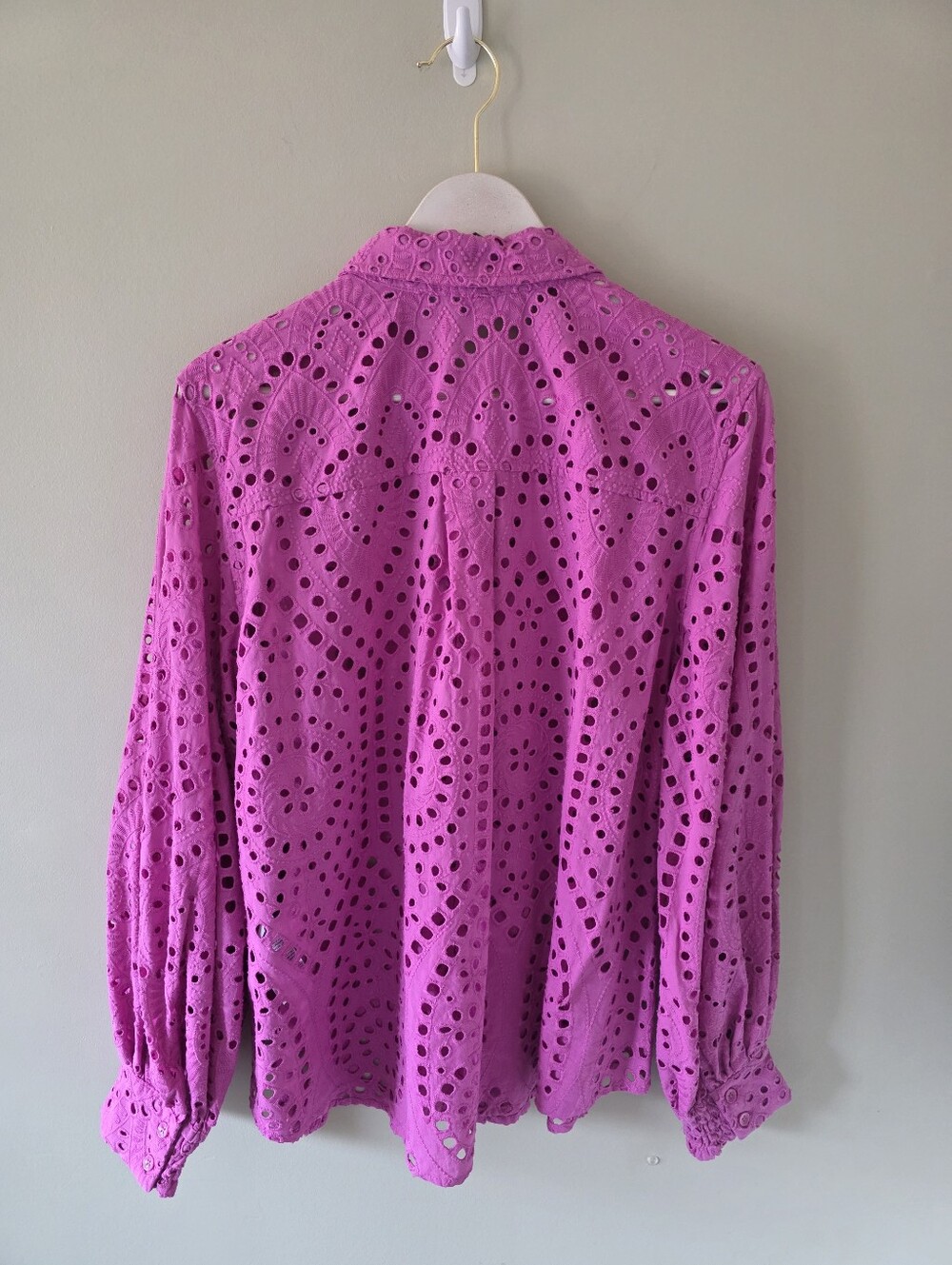 NWT Chico’s L Boho Romantic Resortwear Orchid Pink Eyelet Balloon Sleeve Blouse - Picture 11 of 16
